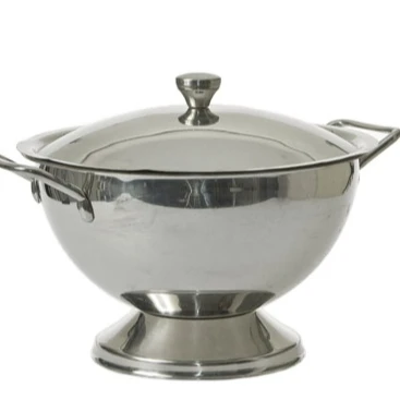 Stainless Steel Metal Serving Bowl Soup Tureen Pot With Lid