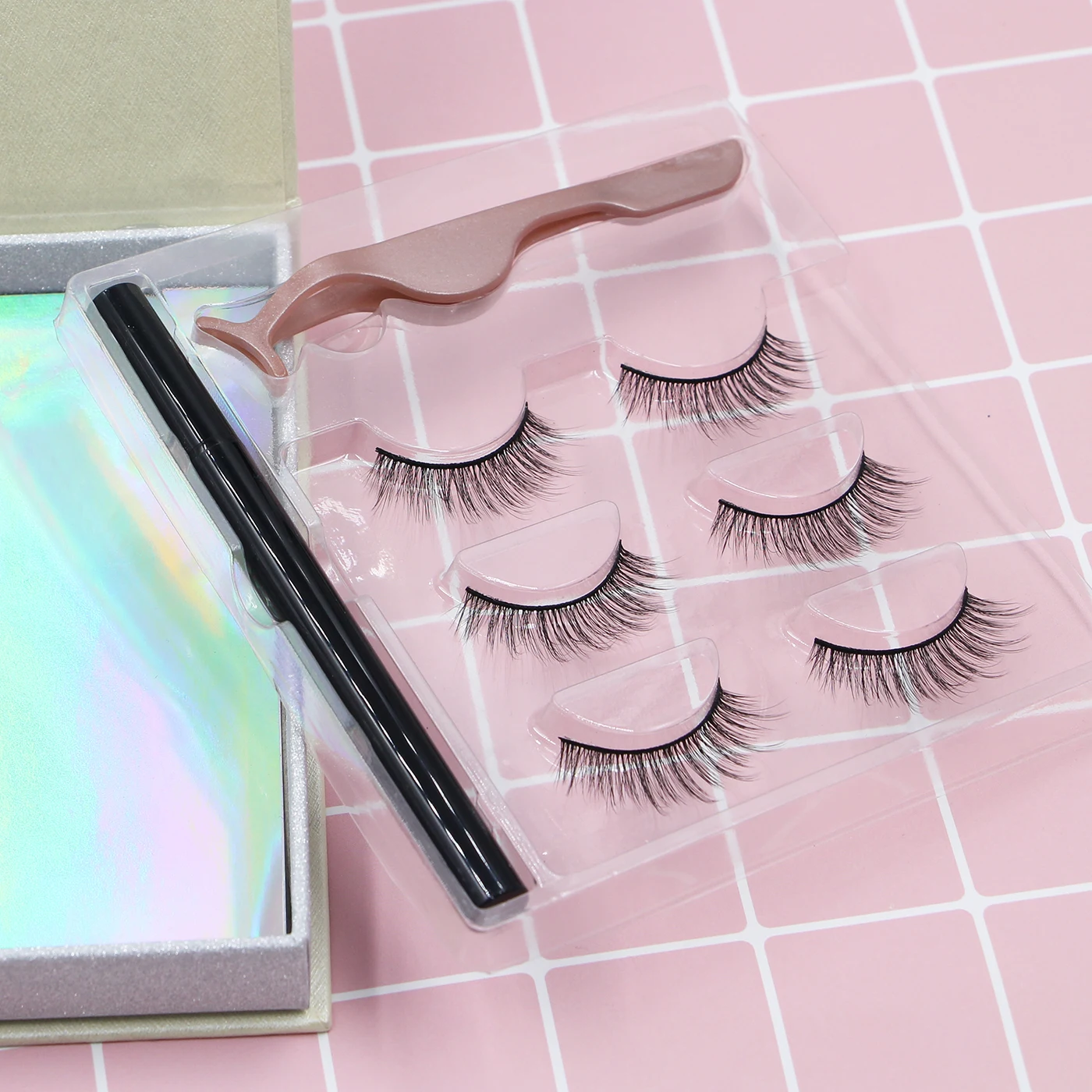 
4 Pair Eyelash Box Custom Eyelash Book Mirror Eyelash Case 