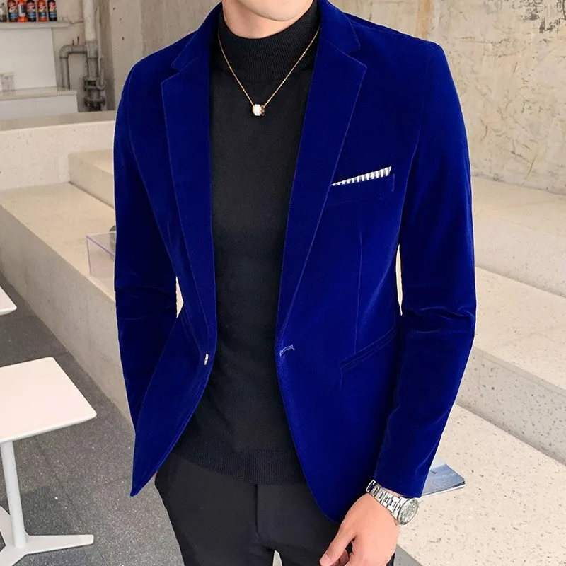 New winter best design velvet blazer for men Smart Casual  wear coat for men Solid Color Big Pocket  with high quality fabric