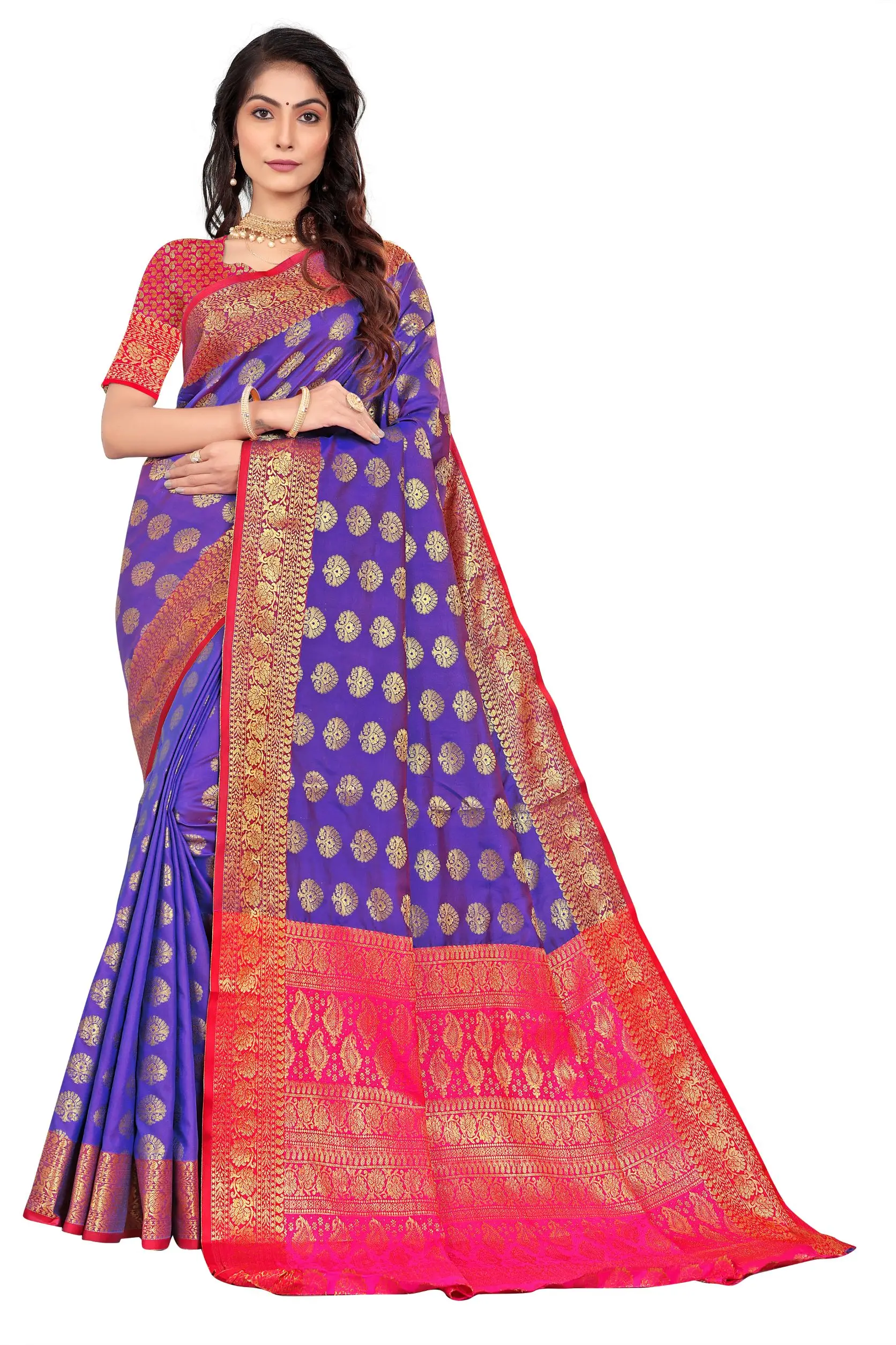 100% PURE COTTON SILK PURPLE COLOUR DAMAN BEAUTIFULRICH PALLU AND JACQUARD SAREE