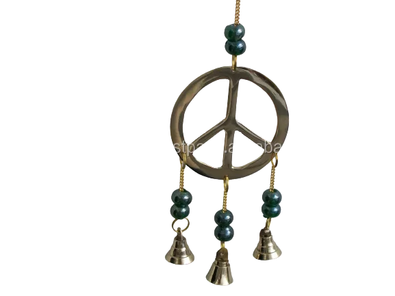 Brass bell wind chime with beads in white finish Pentagram Wind Chine Bell For Home Decoration