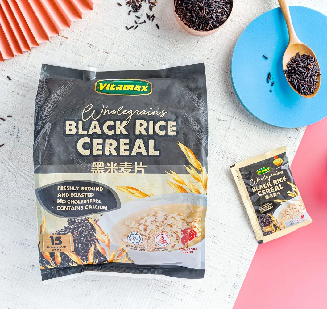 Best Selling Breakfast Low-Sodium Low-Fat Grain Wheat Oat Baked Vitamax Instant Wholegrains Black Rice Cereal 30g x 15s x 20p