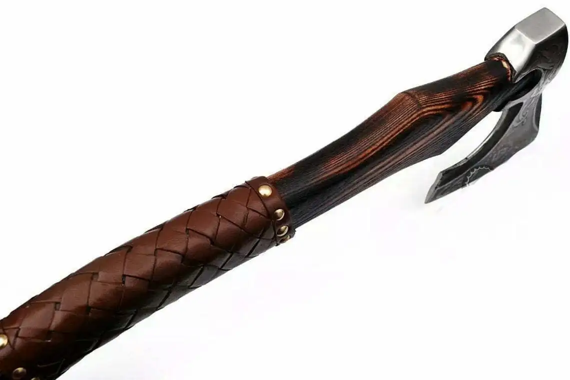Custom Handmade Damascus Steel Viking Style Axe Camping Axe High Quality Tactical Axe Hatches With leather sheath