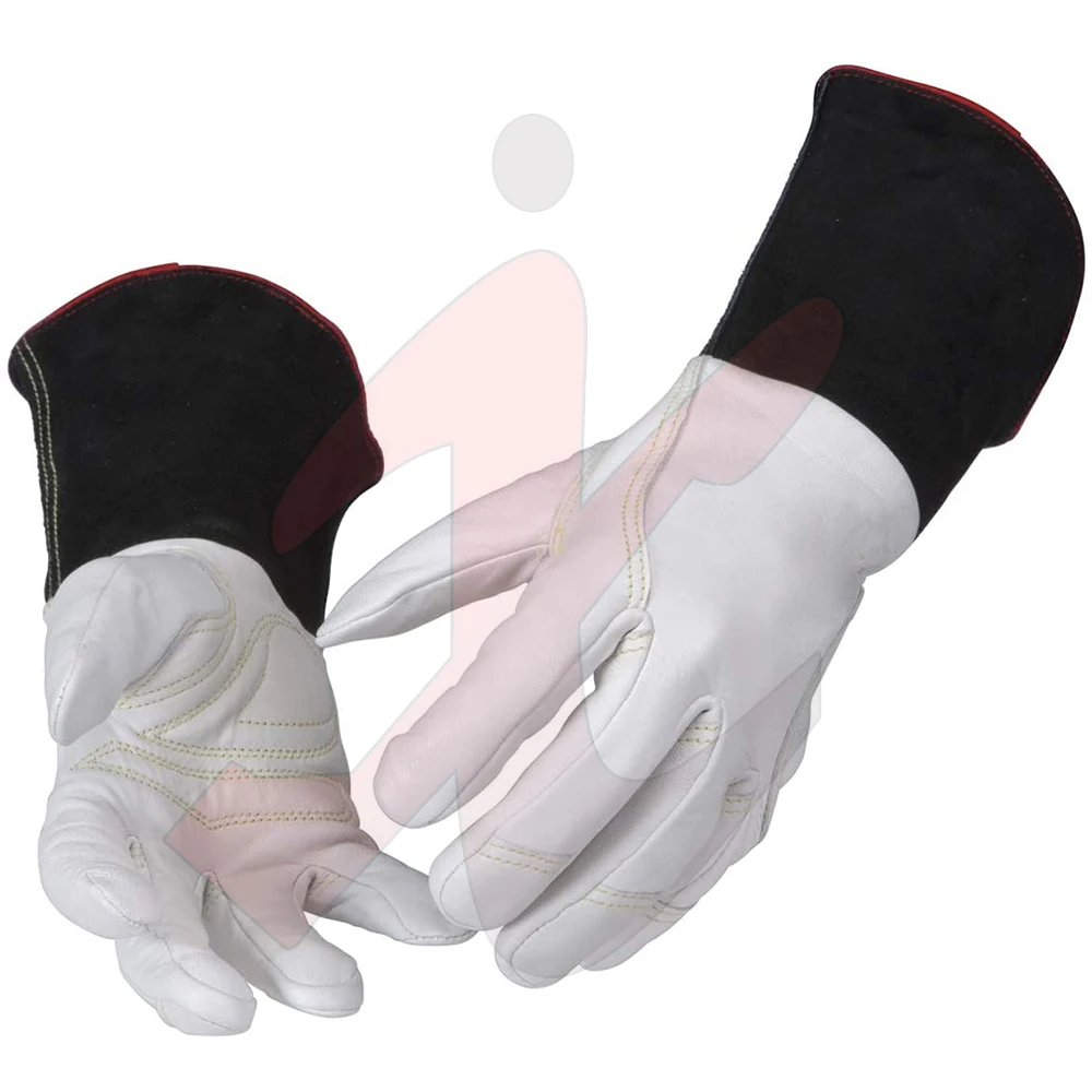 long cuff white top cow/goatskin grain protective leather welding hand gloves for soft tech