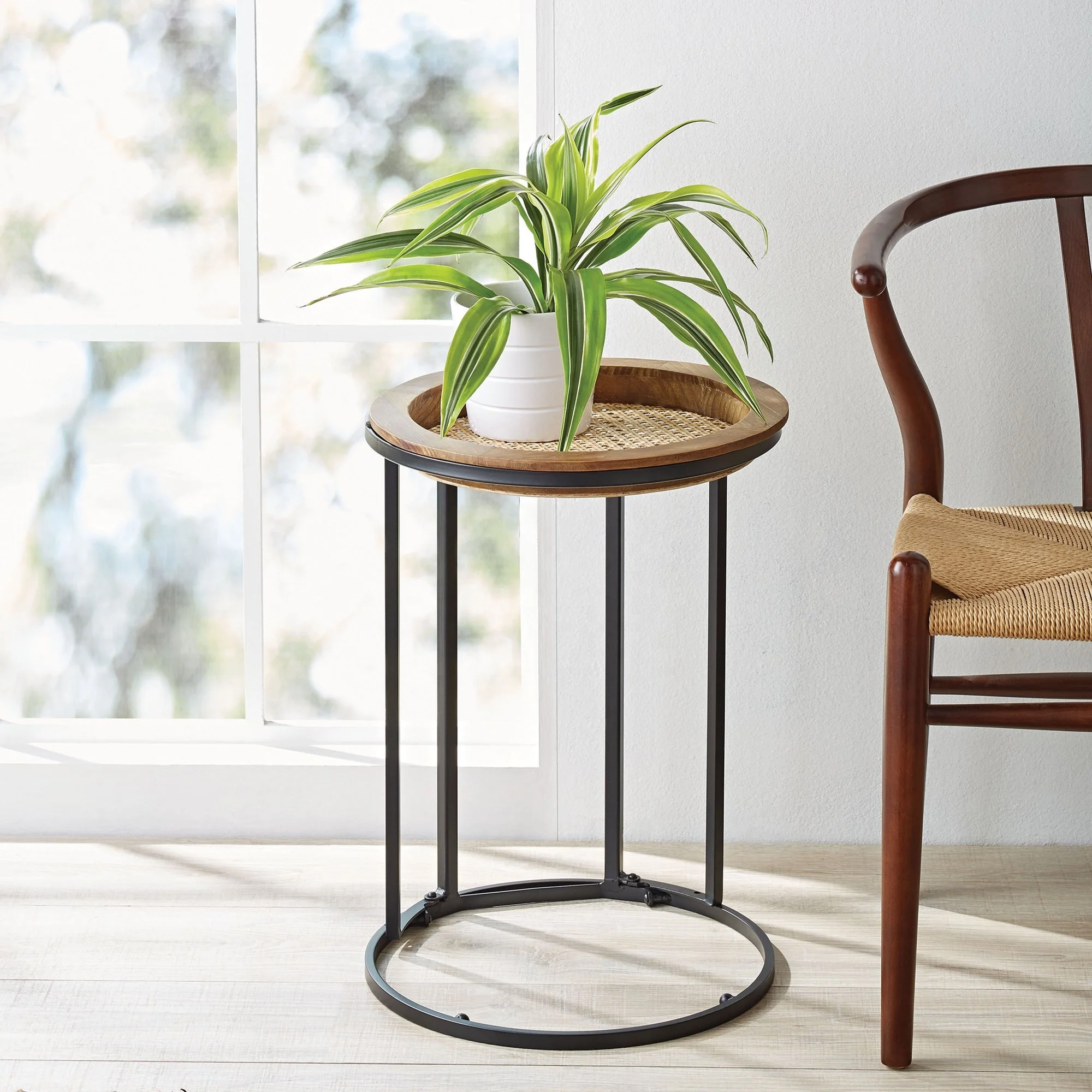 Better Homes & Gardens 21 inch Folding Wood and Iron Round Plant Stand