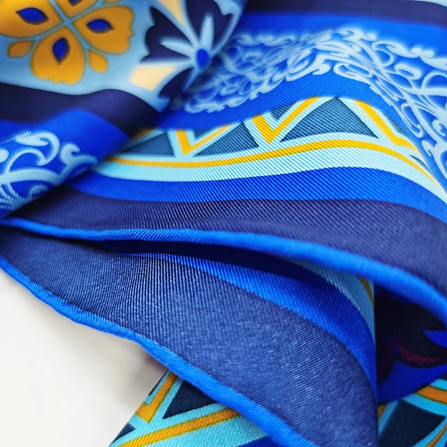 100% Silk fashion style baroque memory ladies blue scarf
