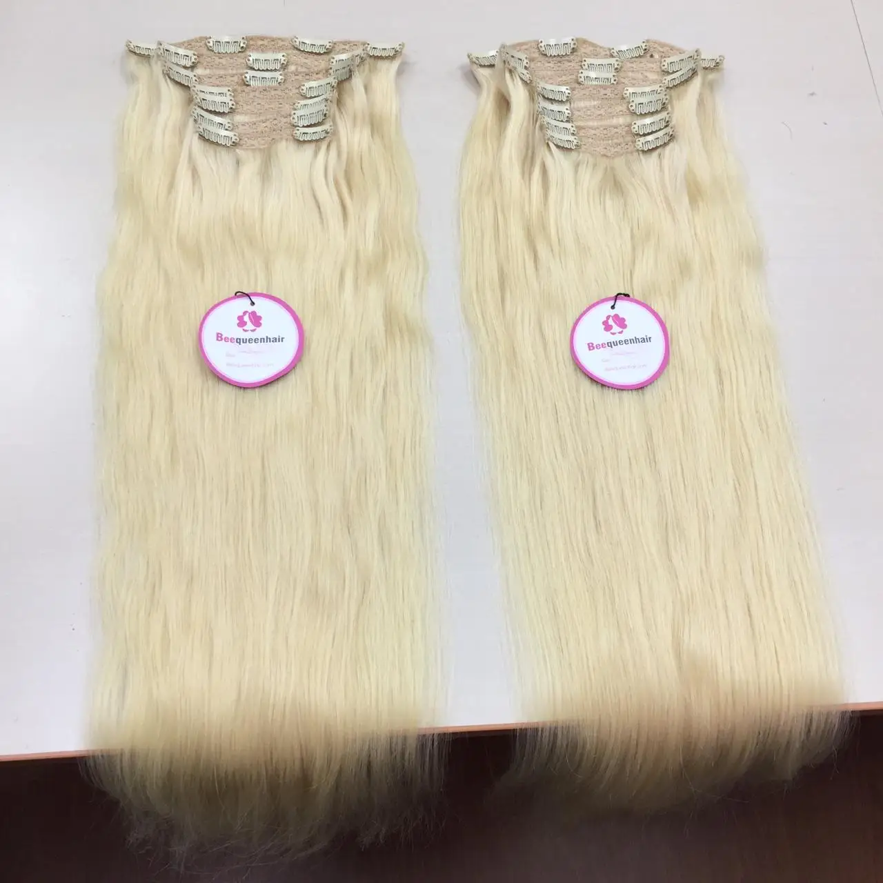 CLIP INS invisible seamless blonde 613 raw vietnamese hair extensions Luxshine Ruby tape clip ons
