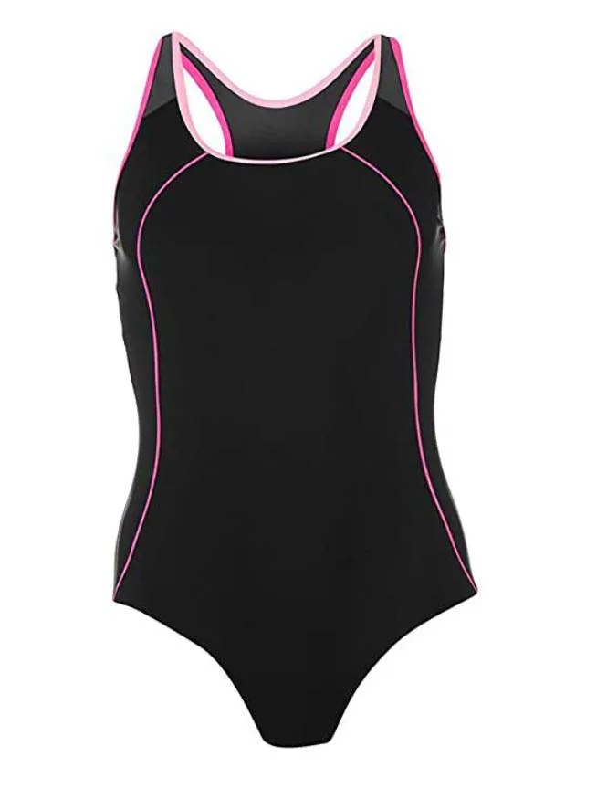 Costume Swimwear Racer Back ONE Piece Stretch Comfort FIT Swimmers Swimsuits Short Sleeve Swimwear