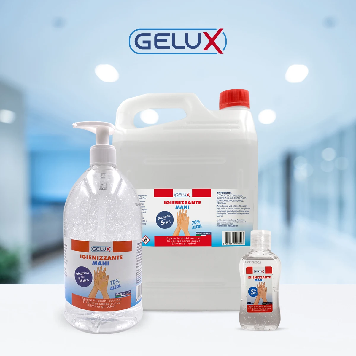 top quality Italian hand gel portable cleaning perfume scent alcohol gelux 5lt for wholesale