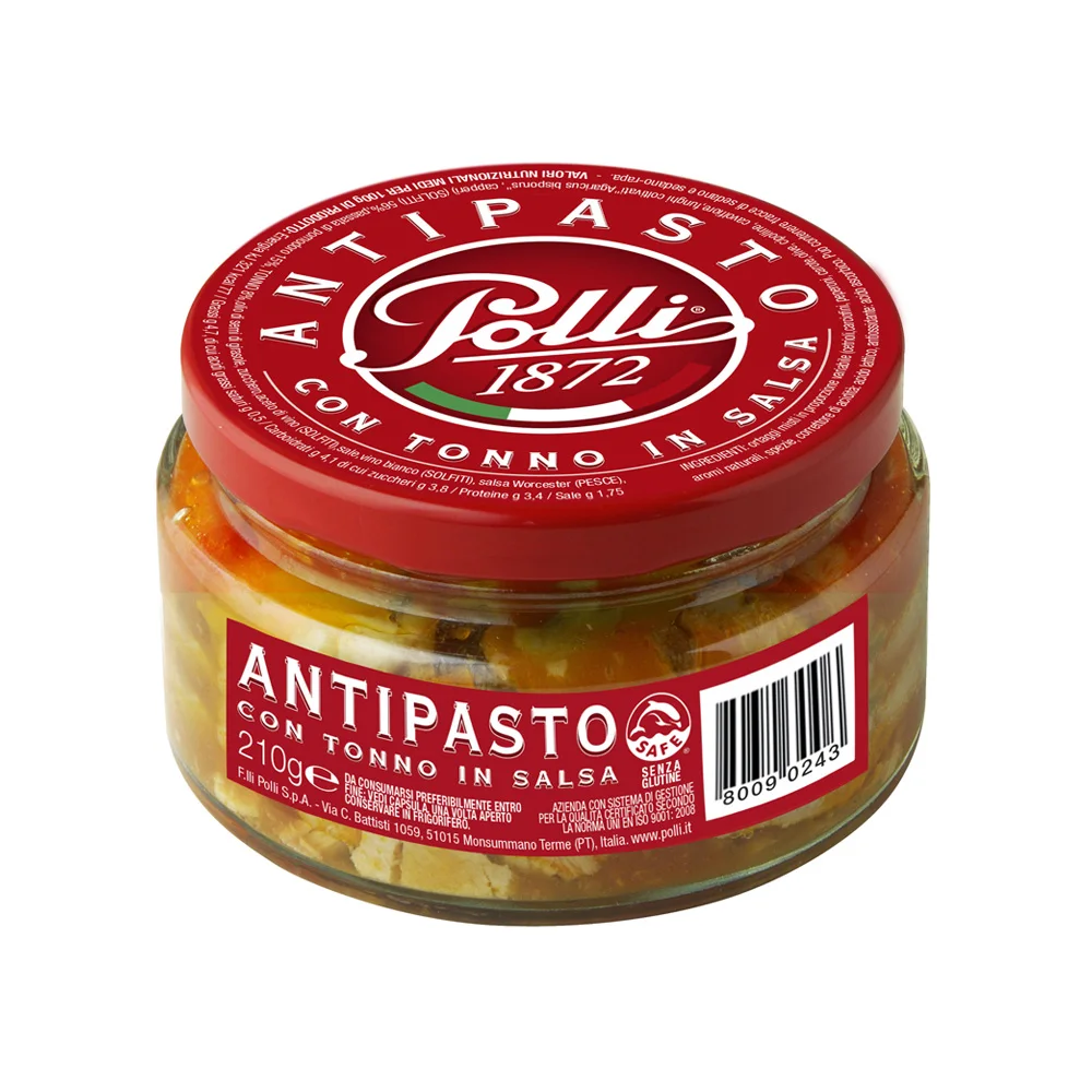 Made in Italy premium quality fine vegetables and tuna fish in tomato sauce 210g condiment appetizer dish for export