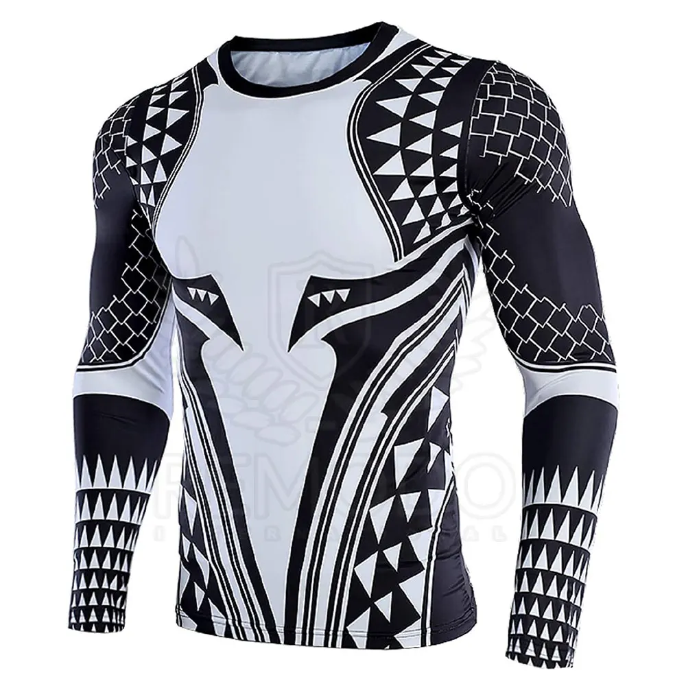 Man Long Sleeve Gym Clothing UPF 50 Sublimation Printed Custom MMA Surfing Rash Guard Compressed T-shirt