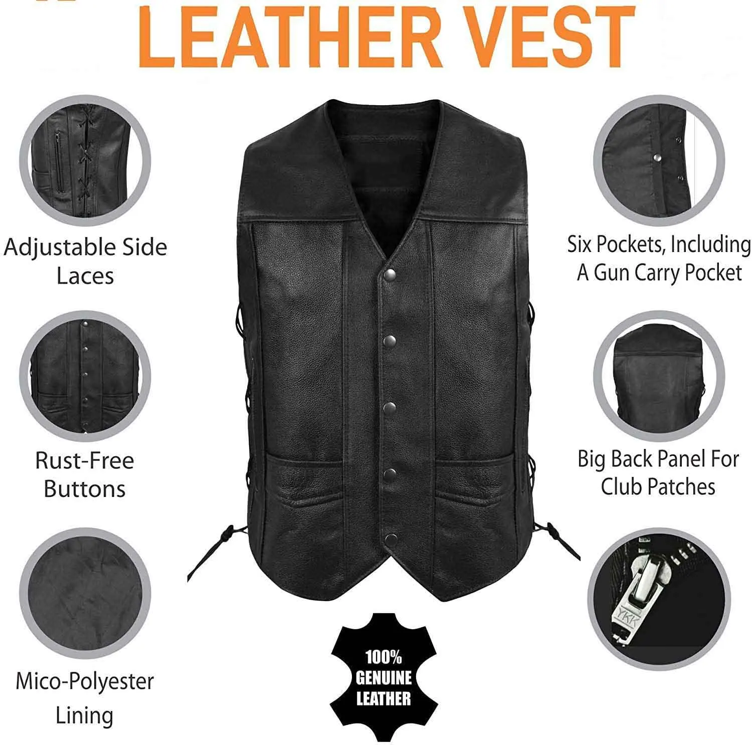Best unisex warming leather motorcycle vest without hoodie for men and women
