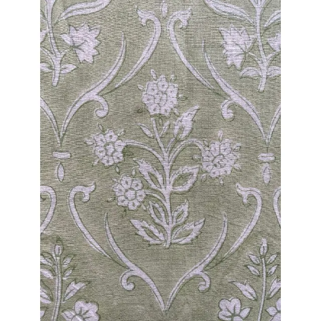 Sage Green White Block Print Fabric Cotton Cloth Light Weight Summer womens clothings