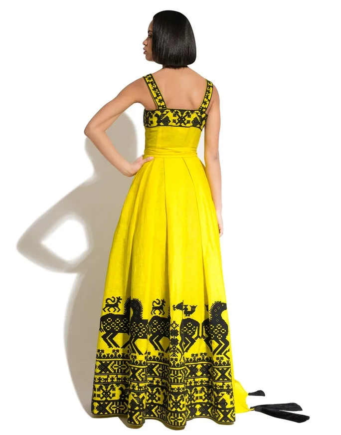 
Hot Selling Exclusive Design Bring Luck Ethno Chic Custom Hand Embroidery Ukrainian Long Women Dress Boho Style Maxi Dress 