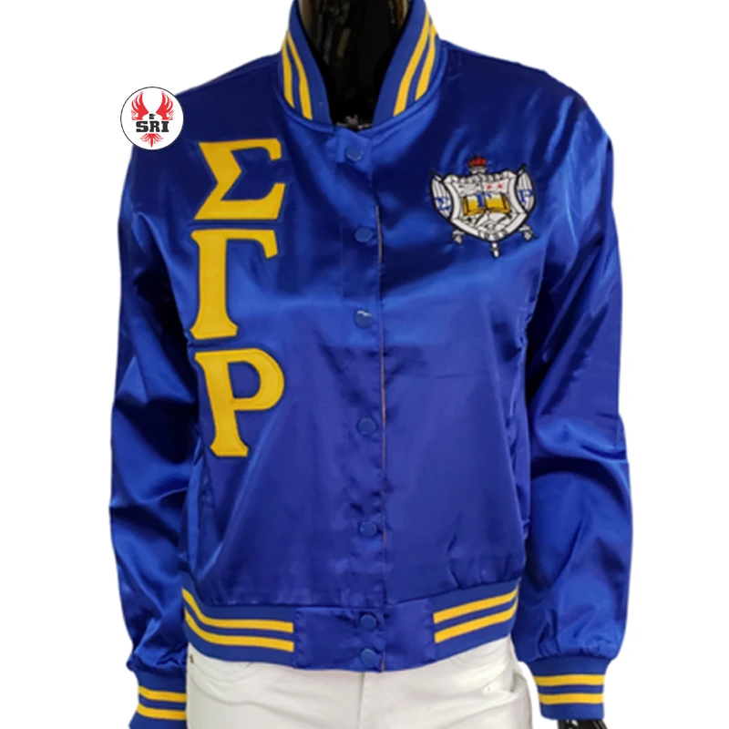 Custom Sigma Gamma Rho Sorority Embroidered Color Satin Bomber Jacket