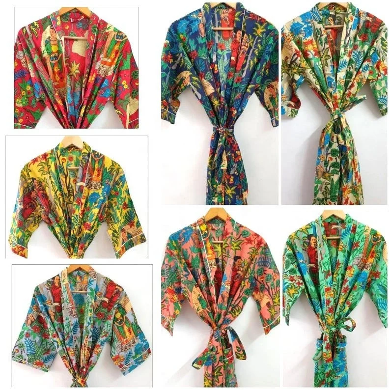 Women Robe Dressing Gown Plus Size Dress Indian Long Kimonos Robes Farida Khalo Nightwear Sexy Dresses For Women + Men