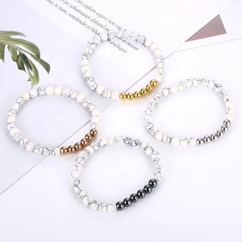 Dr.Jewelry 2022 New High Quality Stainless Steel Beads White Pine Stone Bead Bracelet Crystal Elastic Bracelet Men Women Jewelry