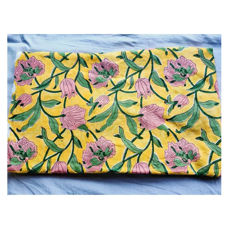 Ткань для одежды дизайнерская ткань бега из натурального хлопка с 100% ручным принтом от ИНДИЙСКОГО