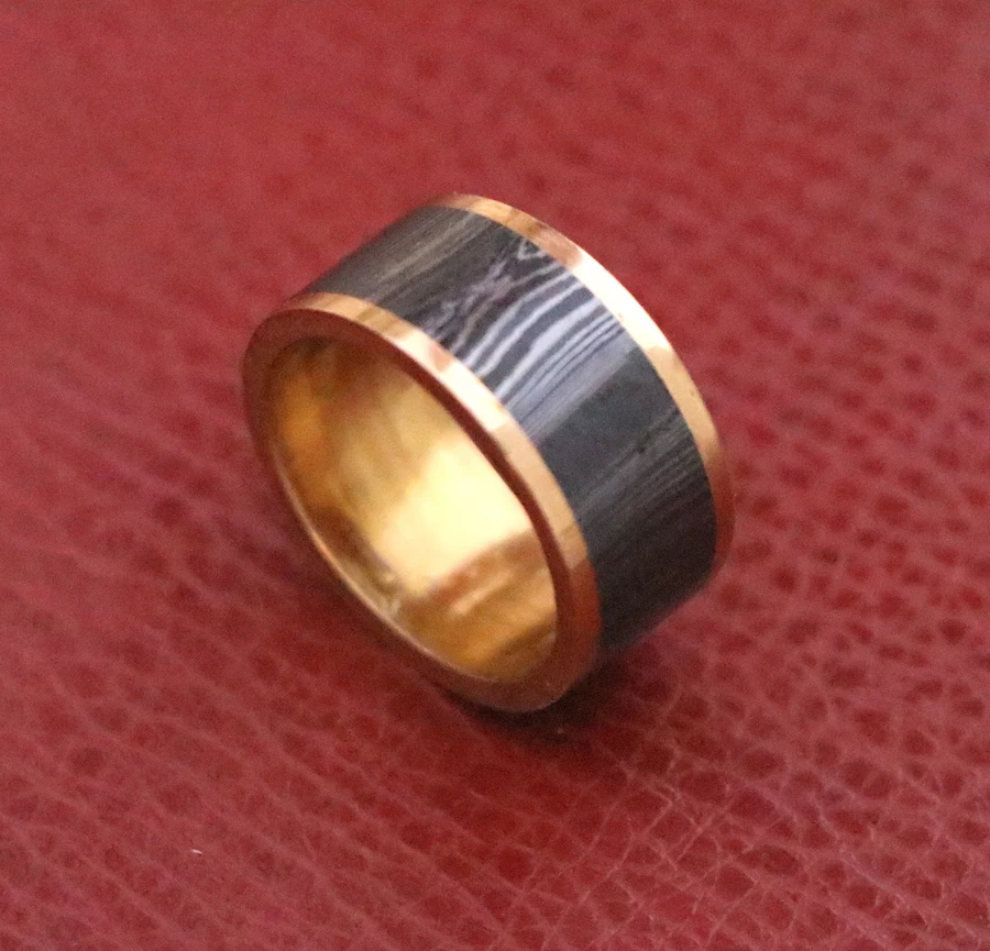 Винтажное обручальное кольцо из дамасской стали унисекс Высокая латунь/медь/ювелирные изделия деревянная инкрустация 8 мм элегантное винтажное юбилейное