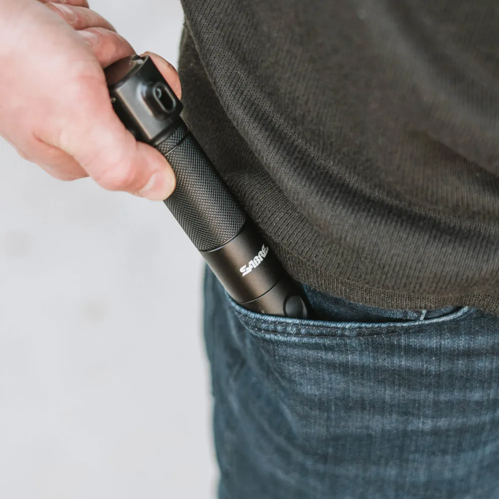 SABRE PepperLight Flashlight Maximum Strength Pepper Spray With 25 Bursts, 10 Foot (3 Meter) Range, Rotating Spray Head