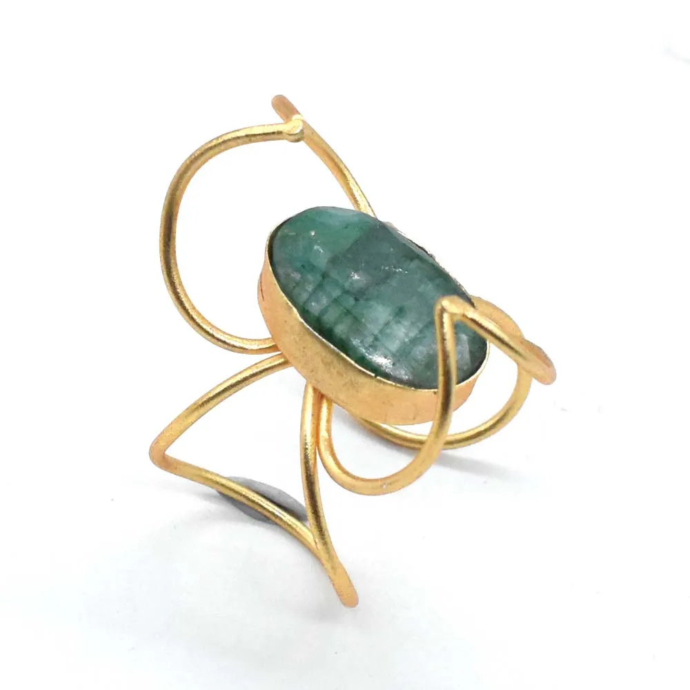 
beautiful design emerald quartz gemstone gold plated jewellery handmade ring 