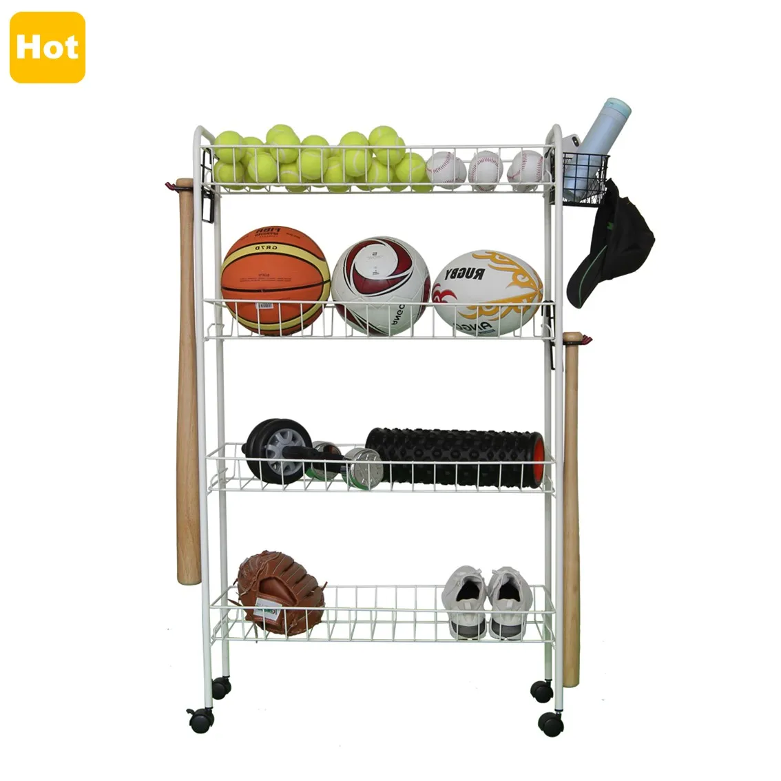 バスケットボールラック 3層バスケットボールカート シングルワイド