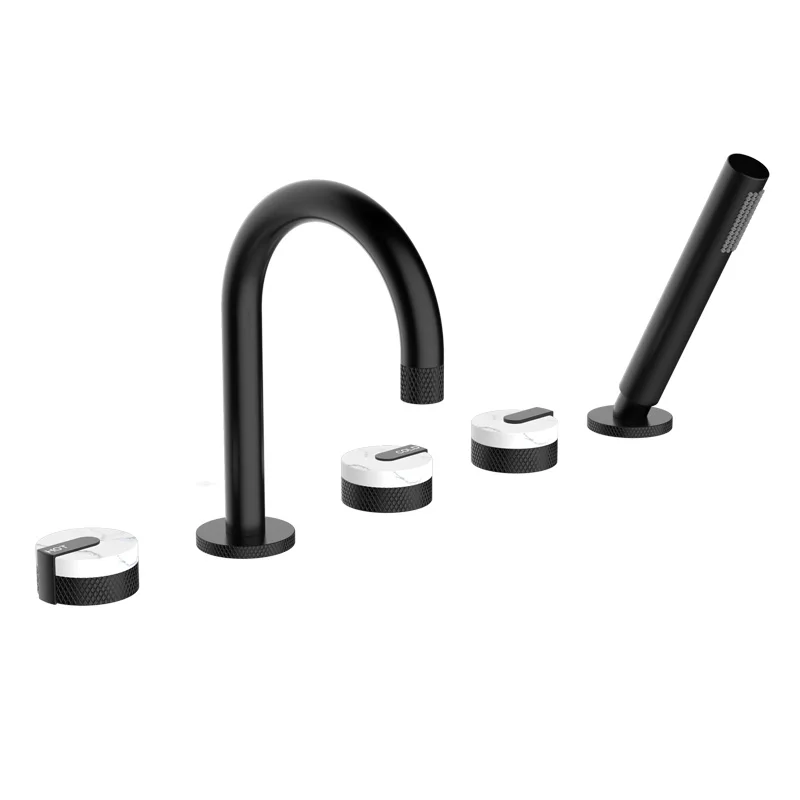 Watermark Matte Black Granite Switch 5 holes Brass Bathroom Bath Shower Mixer