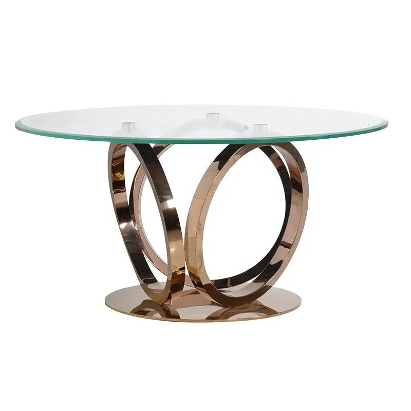 Glass MDF top metallic wedding round rose gold table decor for 8 10 people