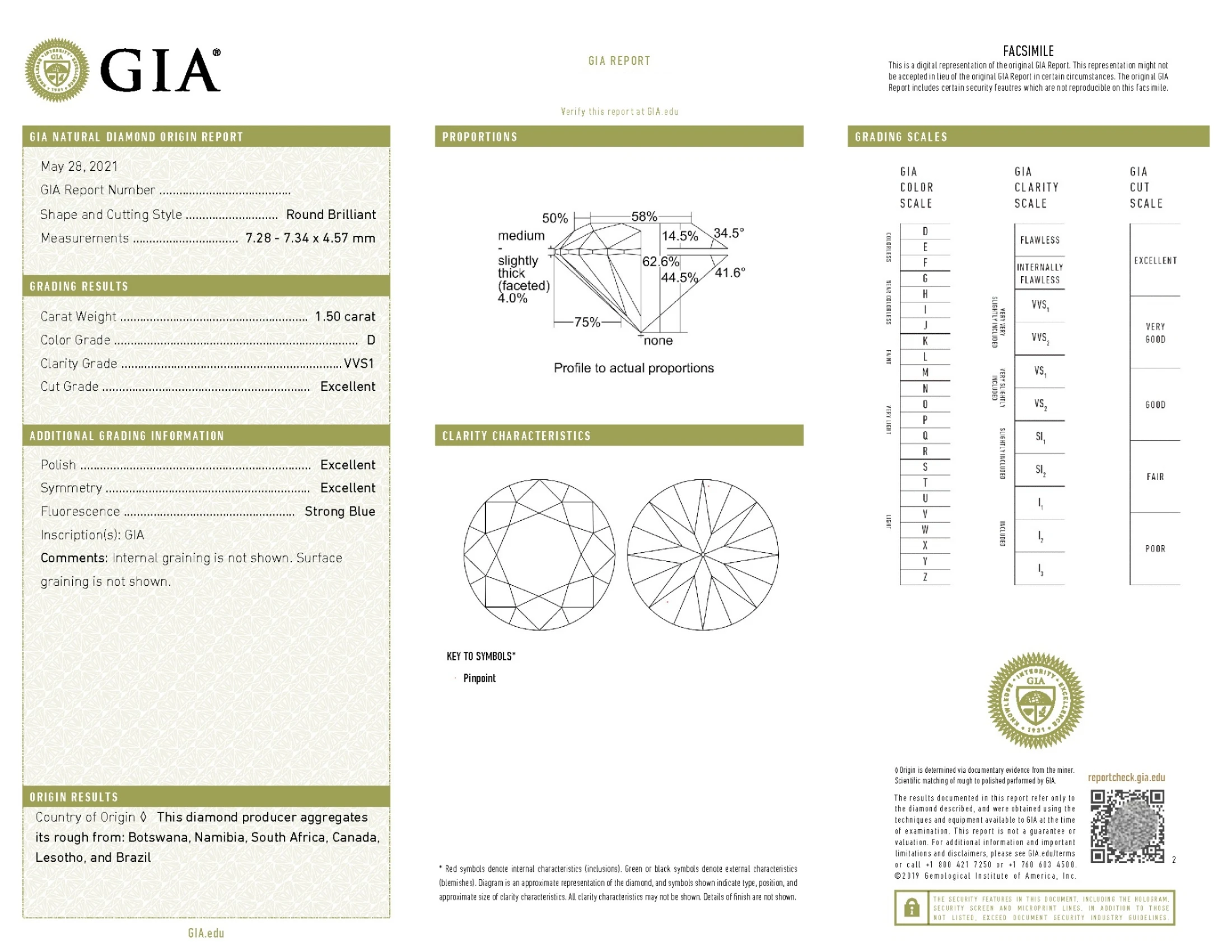 1.50 Carat D Color VVS Clarity Round Brilliant Cut 100% Natural Loose GIA Certified Solitaire Wholesale Diamond For Jewelry