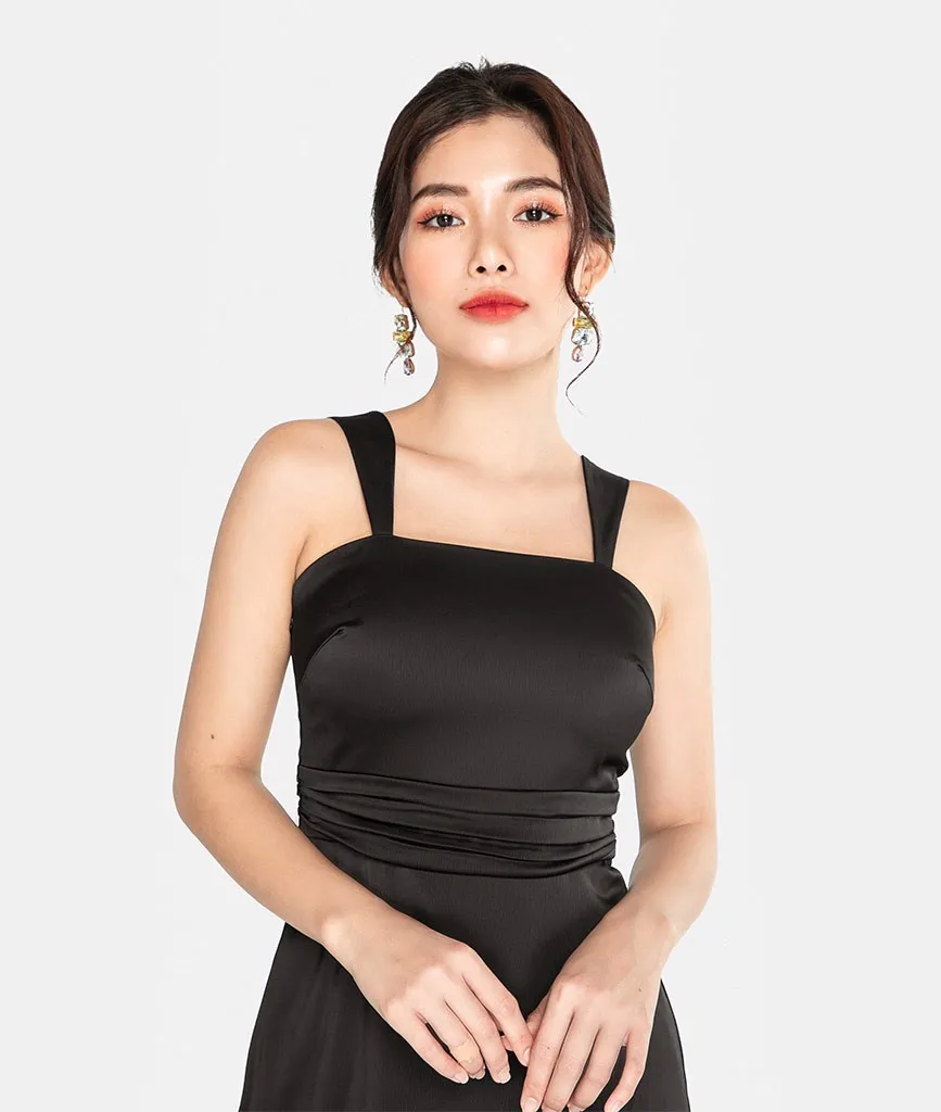 Solid Color Spaghetti Strap Satin Dress Sexy Women Sleeveless One-Piece Dress for Summer Club Party Wear Lady  Made in Vietnam