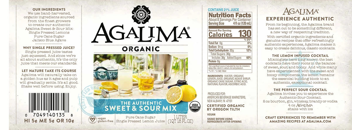 
Agalima Sweet & Sour - 1 Liter Ready-To-Use Non-Alcoholic Cocktail Mix 