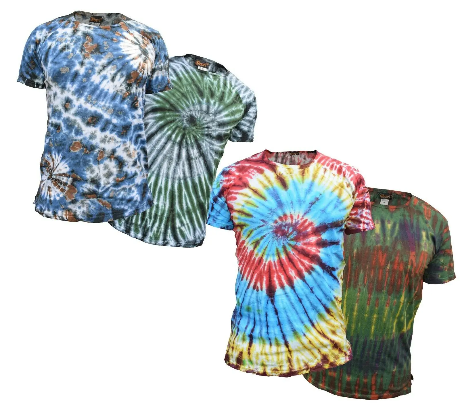 Tie Dye T Shirts Festival Hippie Cotton T shirt Natural Bright Colorful Top Round Neck Tie-Dye T-Shirt 100% Cotton For Mens