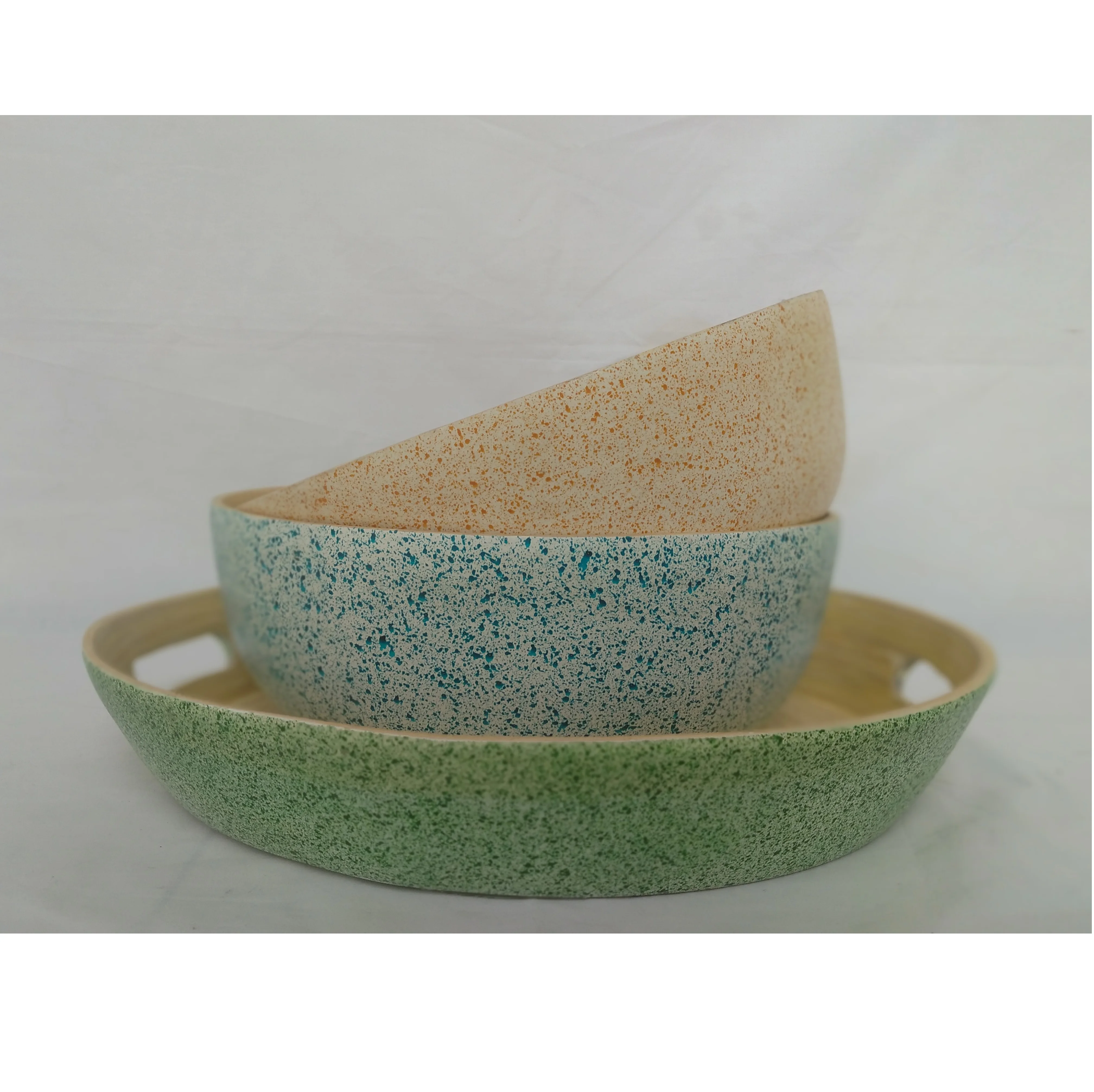 Wholesale Handmade Bamboo Plate, Bamboo Serving Tray With Handling - Customized Accepted- OEM ODM - Colorful