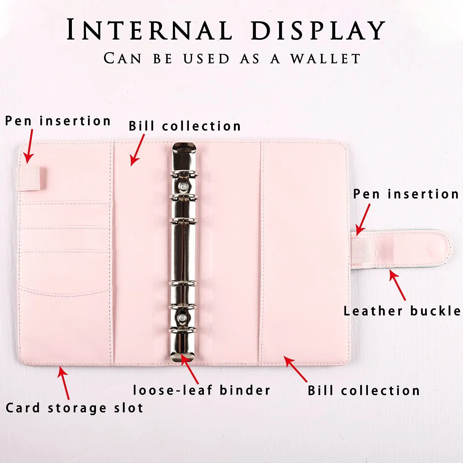 Pocket A6 PU Notebook Binder Cover, 6 Ring A6 Binder Budget Cash Envelopes for Women, Budget Planner Travel Journal
