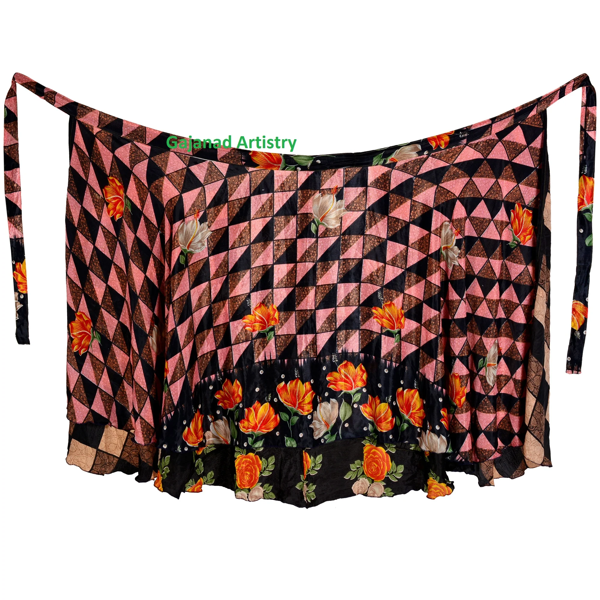 Индийские шелковые длинные юбки в стиле бохо длинная юбка хиппи двухслойная Волшебная Двусторонняя винтажная шелковая юбка-сари с запахом