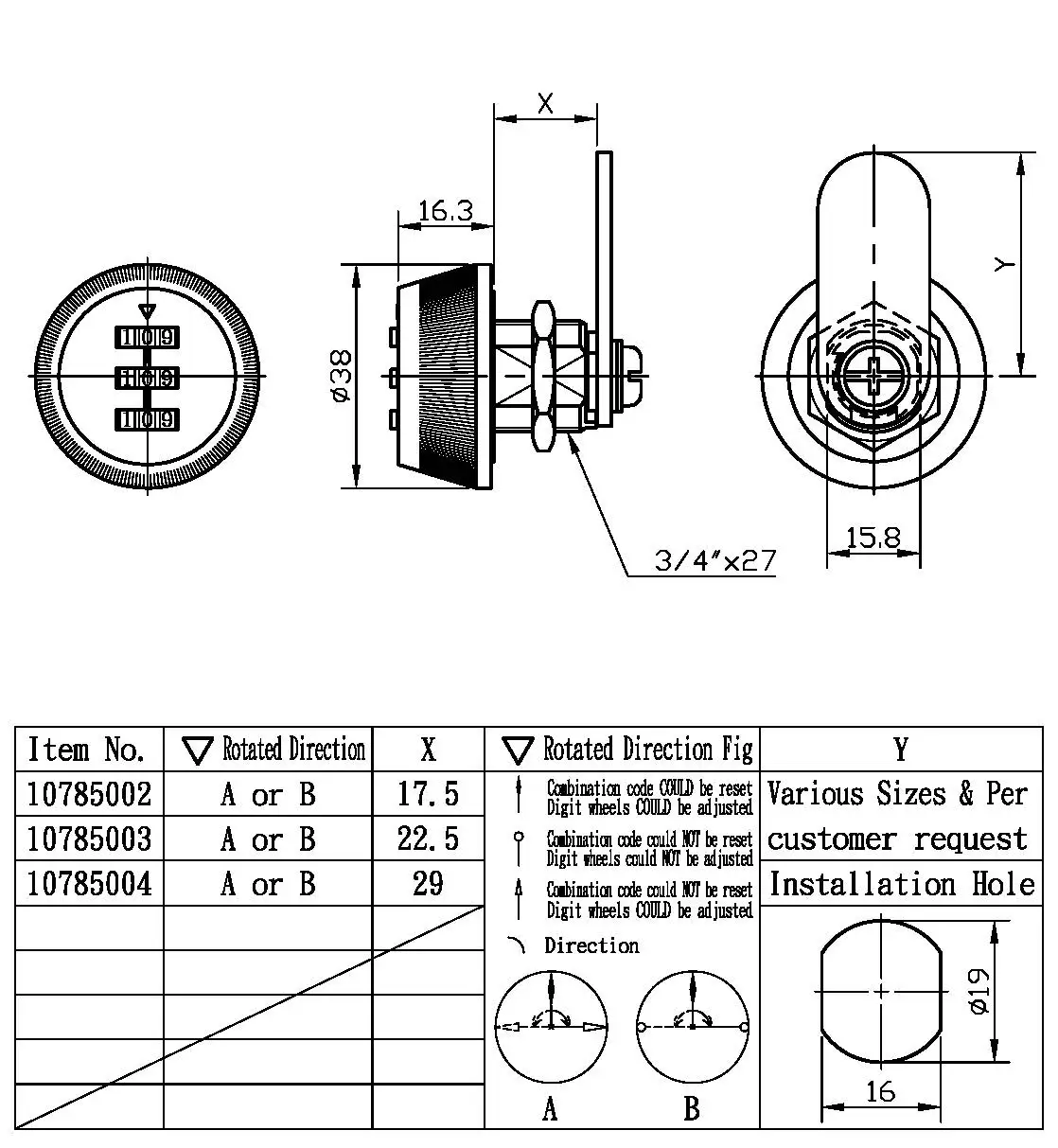 Modern 3-Digit Combination Lock for Cabinets Furniture Schools Gyms Outdoor Usage Keyless Zinc Alloy Cylinder Modern Design