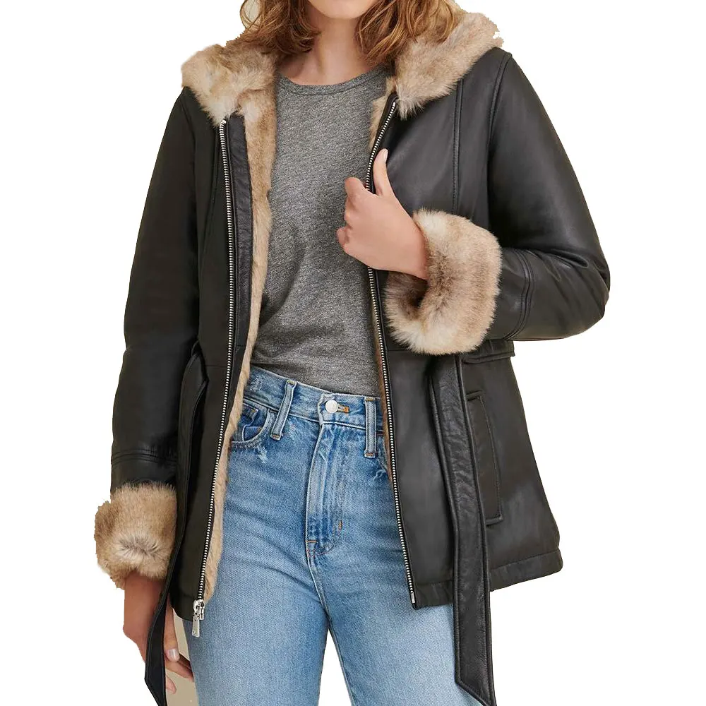 2021 New Arrival Ladies Cowhide genuine leather jackets Women Red Belted Plus Size Cropped Long Sleeve Leather Bomber Jacket