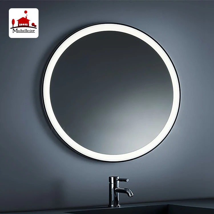 bathroom vanity led edge lit black round gold backlight mirror bathroom minimalist large round white mirror