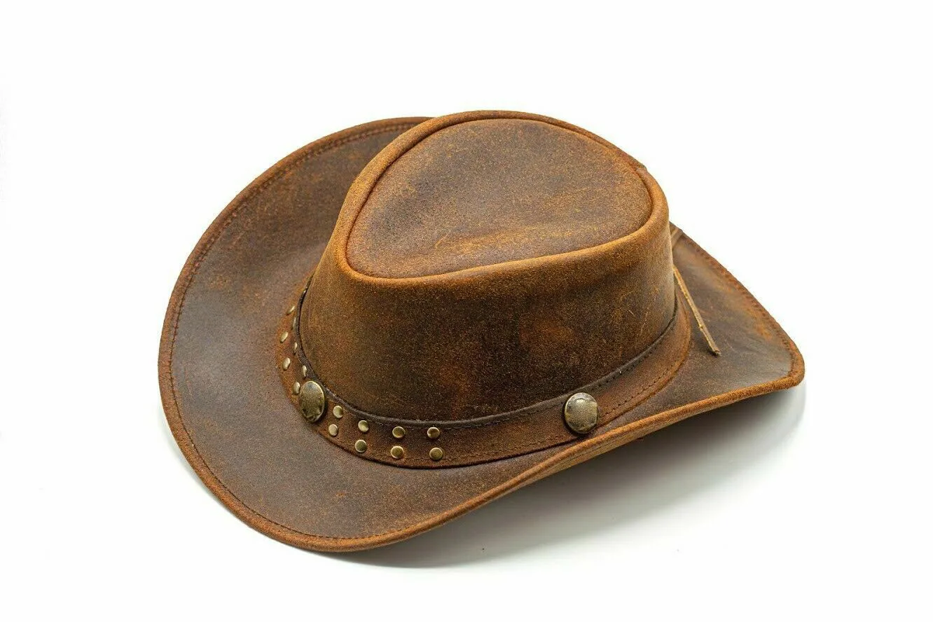 Shapeable Outback hat Style Suede Leather Cowboy Old Style hat for Men and Women Western Wide Brim Vintage
