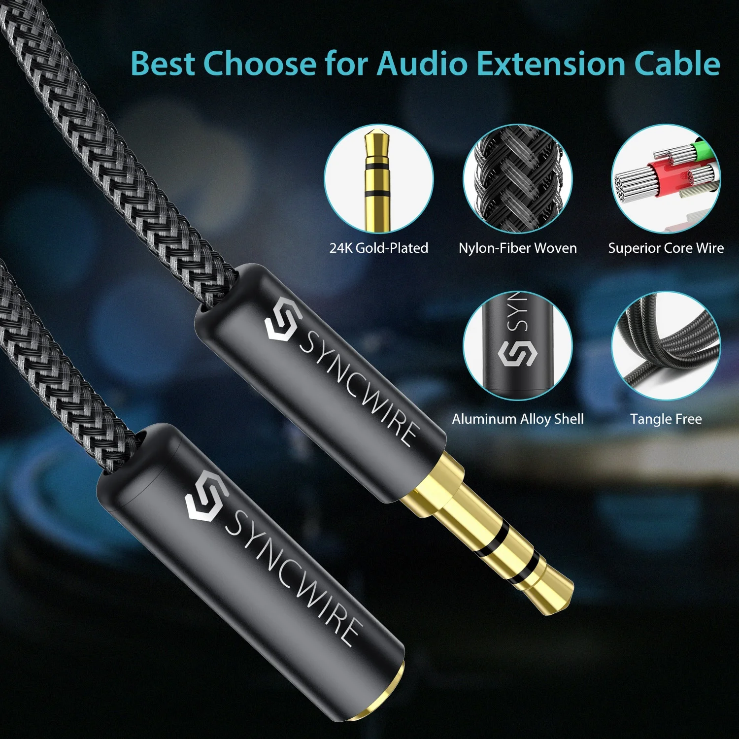 Syncwire 3.3ft/1M Audio Extension Cable Male to Female Stereo Aux Cable