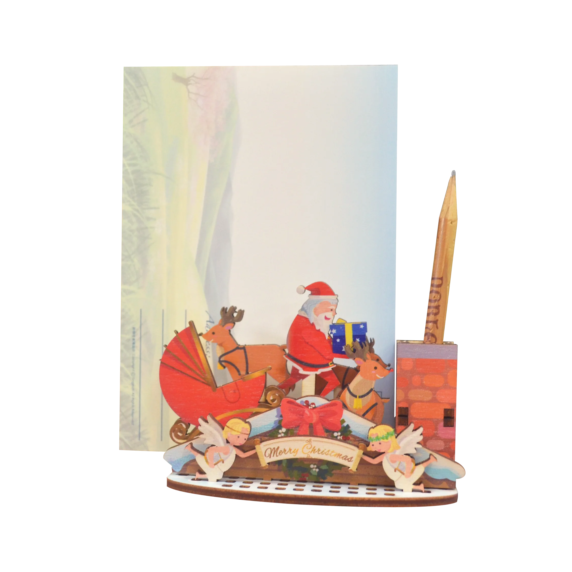Perfect Gift from Santa Merry Christmas Gift Assembled Wooden Pen Holders