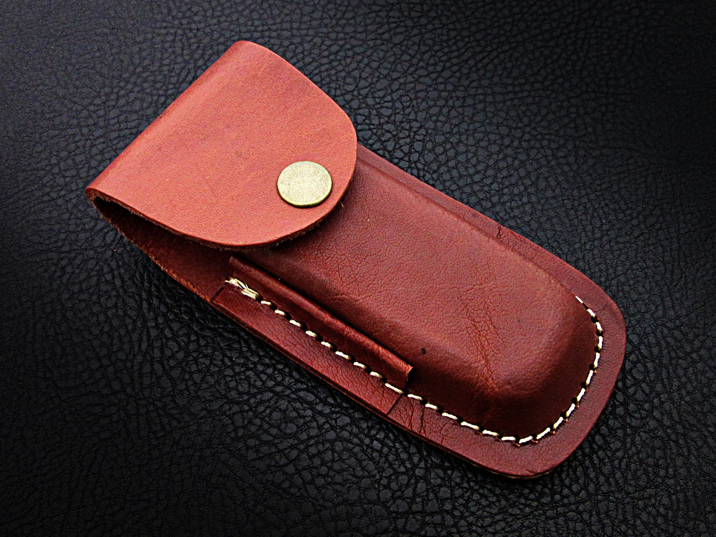 100% wholesale Top quality Damascus steel handmade folding knife/pocket knife horn handle with leather sheaths SCW-FK-0051