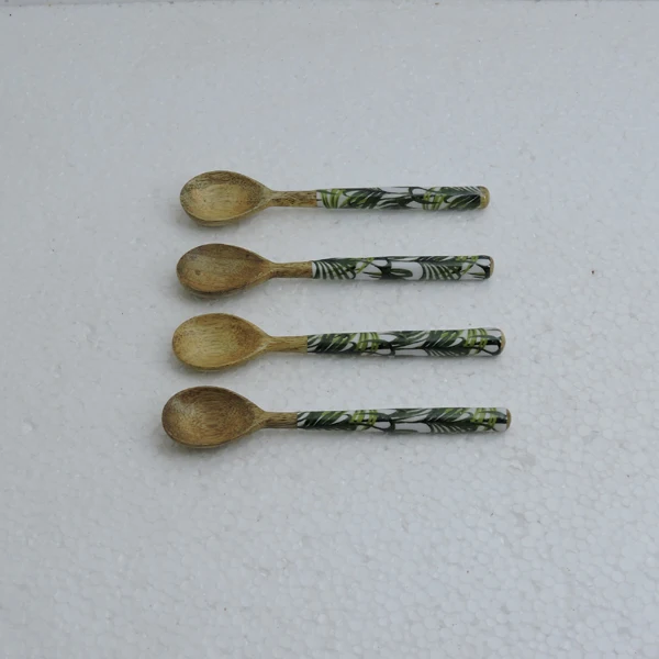 Wooden & Concrete Handle Tea Spoon 4 Pcs Set with Low Price in Bulk For Restaurants Kitchen Food Eating Equipment Spoon Fork