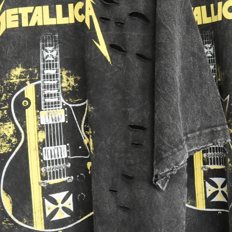 Custom Vintage Faded Tshirt Wash Sublimation Rock and Roll Printed Stone Wash Tshirt