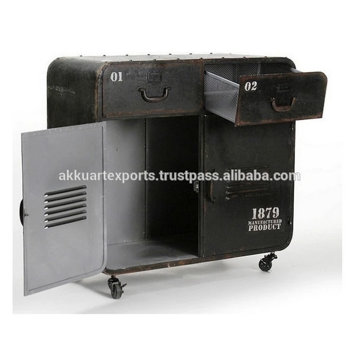 Modern Industrial-Style Chest of Drawers Iron Storage Cabinet with Wheels for Home Living Room Antiqued-Aesthetics Furniture