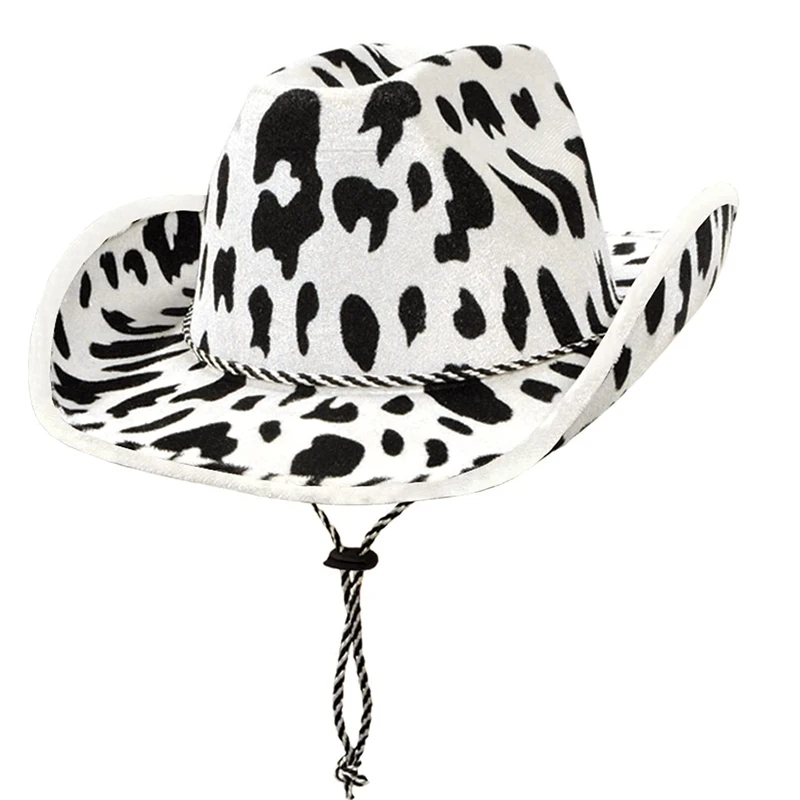 Haiwin Party Custom Wide Brim Cowboy Cowgirl Hat Wholesale Unisex Double-sided Cow Print Western Cowboy Hats