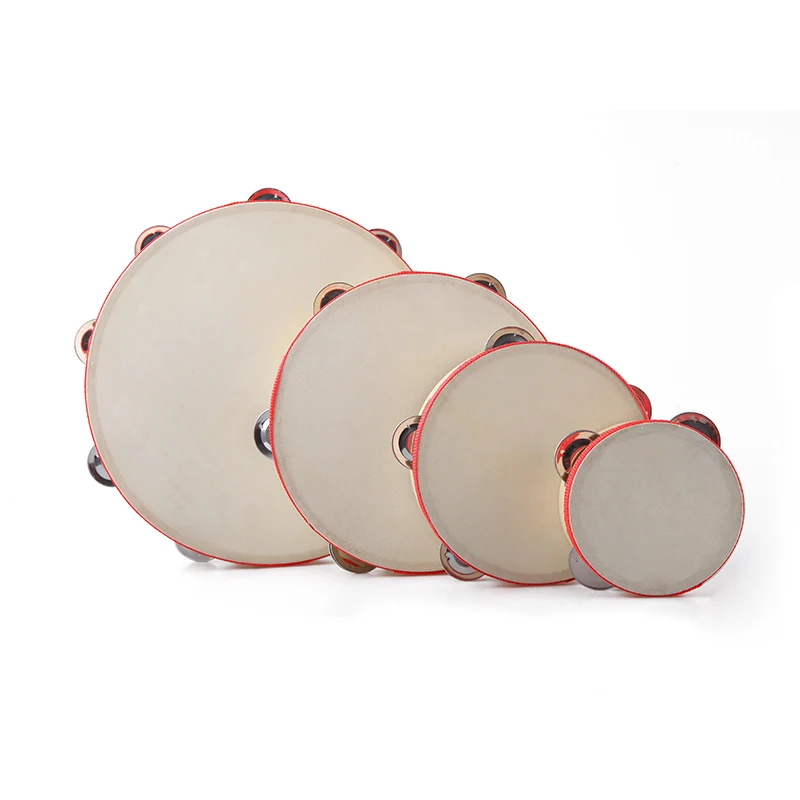 Round Tambourine Drum with Sheepskin Head for Church and Party Percussion Instrument
