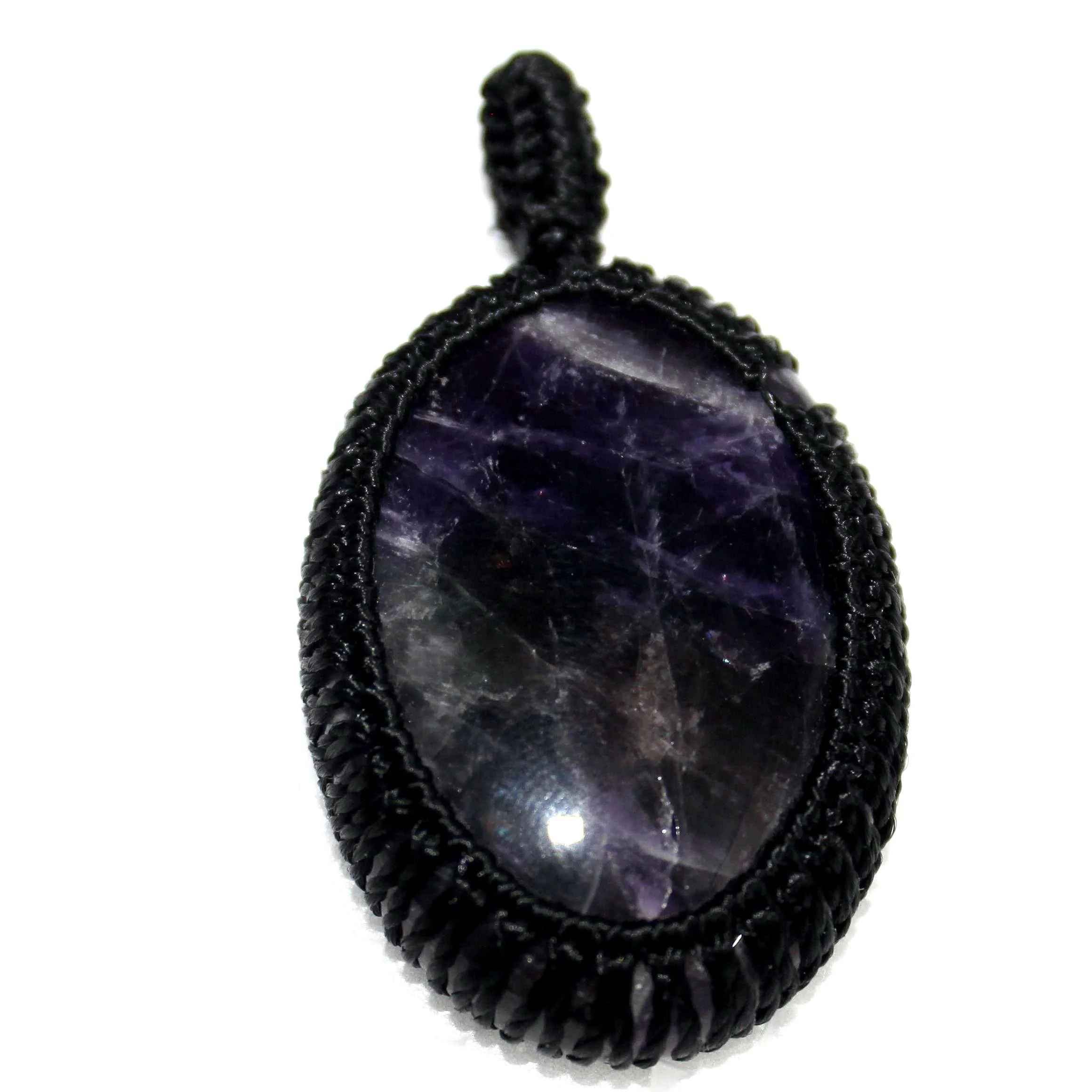 Chevron Banded Amethyst Oval Cabochon Macrame Cord Wrap Pendant Piedras Naturales Healing Crystal Stones