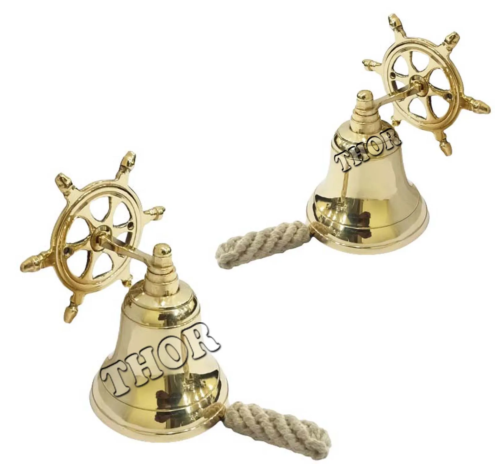 Solid Brass Heavy Bracket Ship Bell Custom Print Indoor and Outdoor Wall Mountable Clear Ring for Craft Application