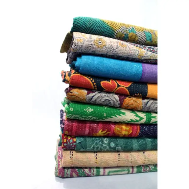 Indian Wholesale Cotton Bedspread Bedding Blanket Medium Throw 100% Handmade Quilt Indian Vintage Kantha